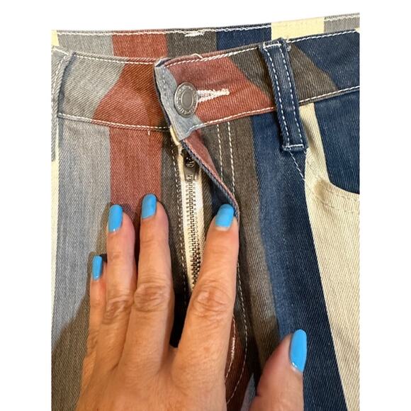 Altar'd State Blue Multi-Color Striped Bell Bottom Denim Jeans Women Sz S - Picture 5 of 11